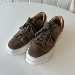 J Slides Brown Suede Sneakers with White Accents